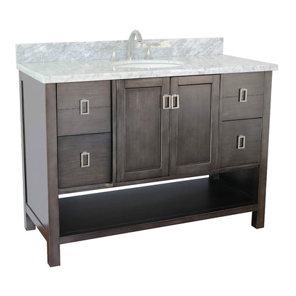 Bellaterra Home Monterey 49" 2-Door 4-Drawer Silvery Brown Freestanding Vanity Set With Ceramic Undermount Oval Sink and White Carrara Marble Top