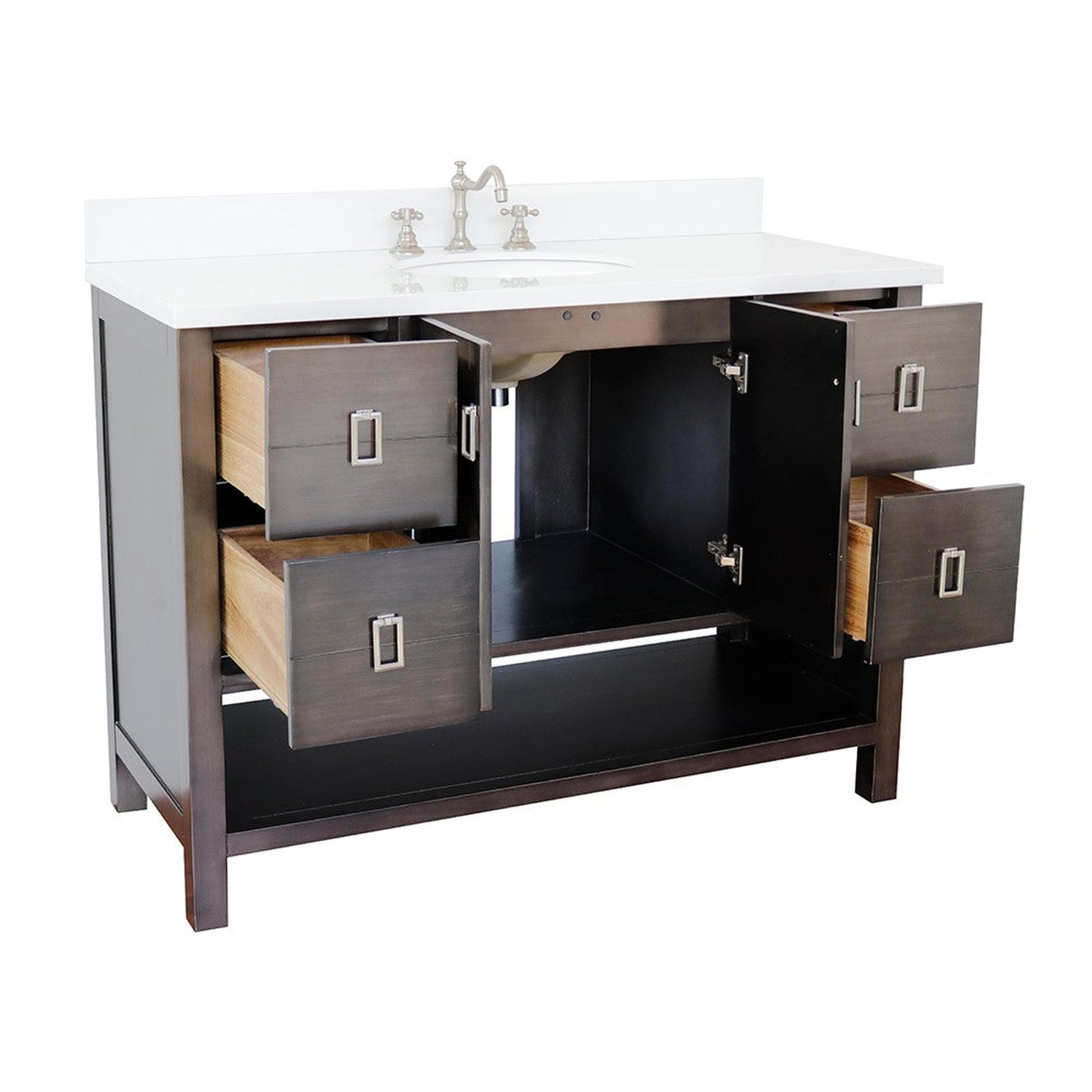 Bellaterra Home Monterey 49" 2-Door 4-Drawer Silvery Brown Freestanding Vanity Set With Ceramic Undermount Oval Sink and White Quartz Top