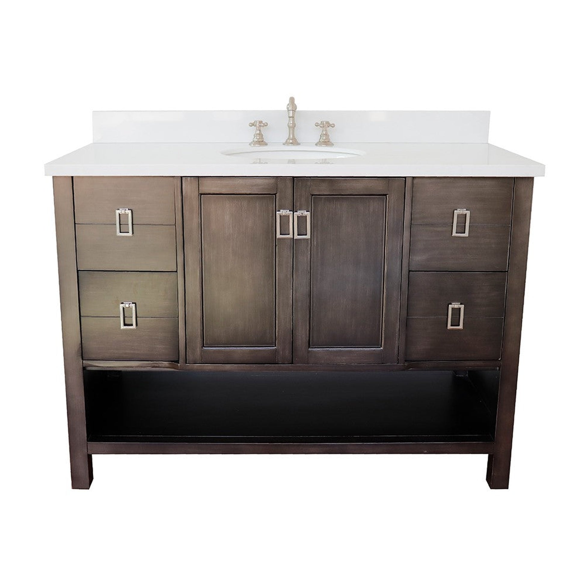 Bellaterra Home Monterey 49" 2-Door 4-Drawer Silvery Brown Freestanding Vanity Set With Ceramic Undermount Oval Sink and White Quartz Top