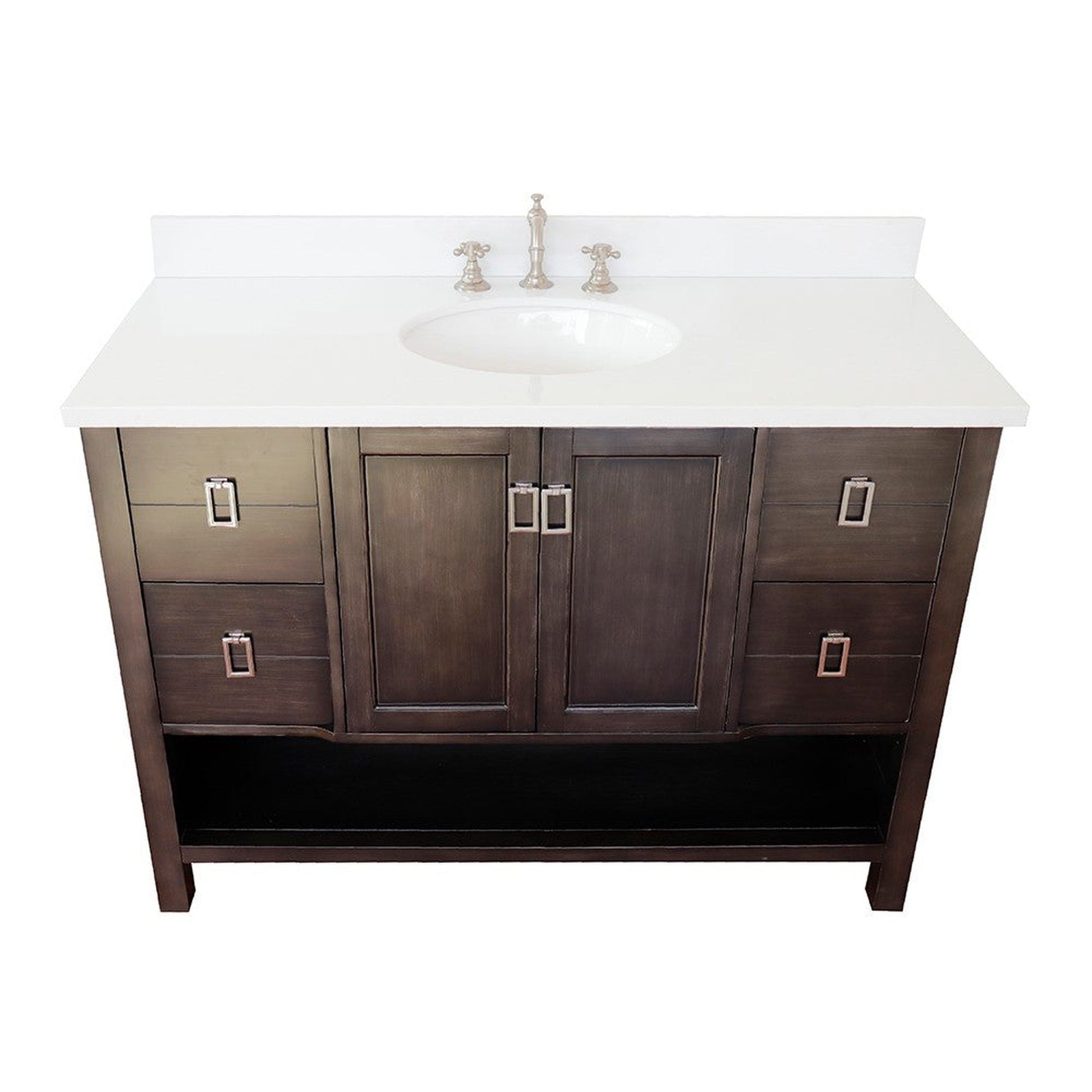 Bellaterra Home Monterey 49" 2-Door 4-Drawer Silvery Brown Freestanding Vanity Set With Ceramic Undermount Oval Sink and White Quartz Top