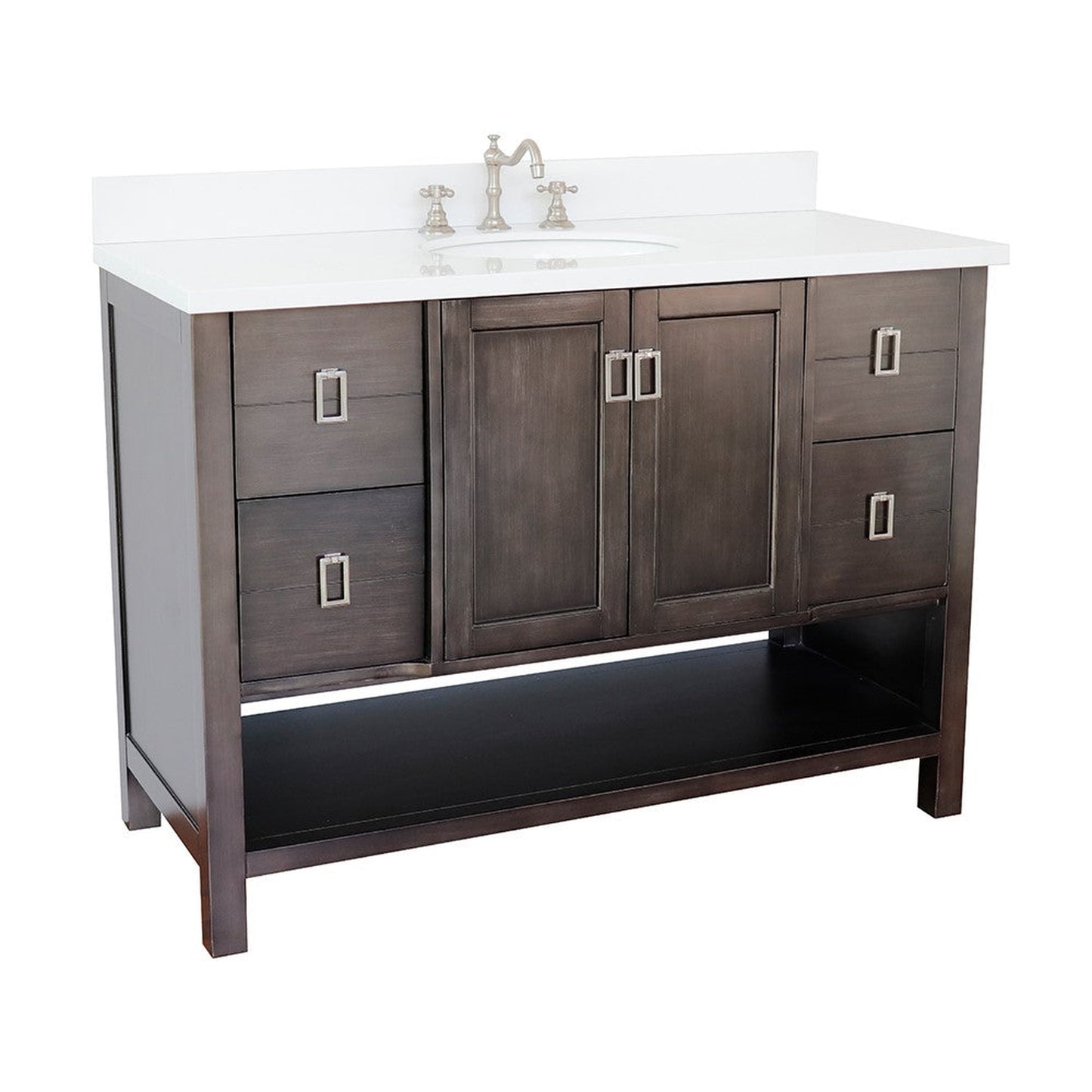 Bellaterra Home Monterey 49" 2-Door 4-Drawer Silvery Brown Freestanding Vanity Set With Ceramic Undermount Oval Sink and White Quartz Top