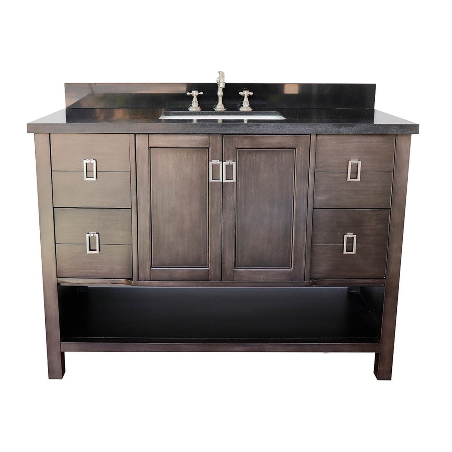 Bellaterra Home Monterey 49" 2-Door 4-Drawer Silvery Brown Freestanding Vanity Set With Ceramic Undermount Rectangular Sink and Black Galaxy Top