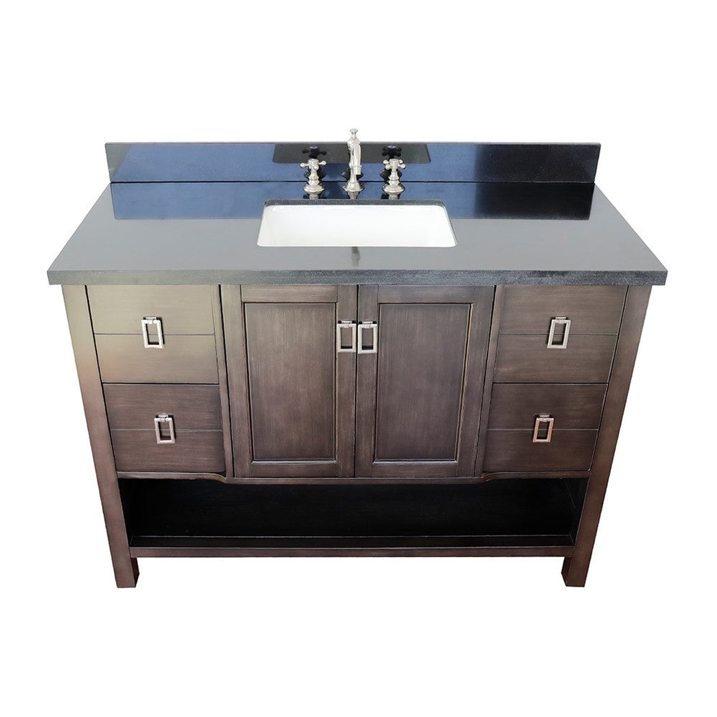 Bellaterra Home Monterey 49" 2-Door 4-Drawer Silvery Brown Freestanding Vanity Set With Ceramic Undermount Rectangular Sink and Black Galaxy Top