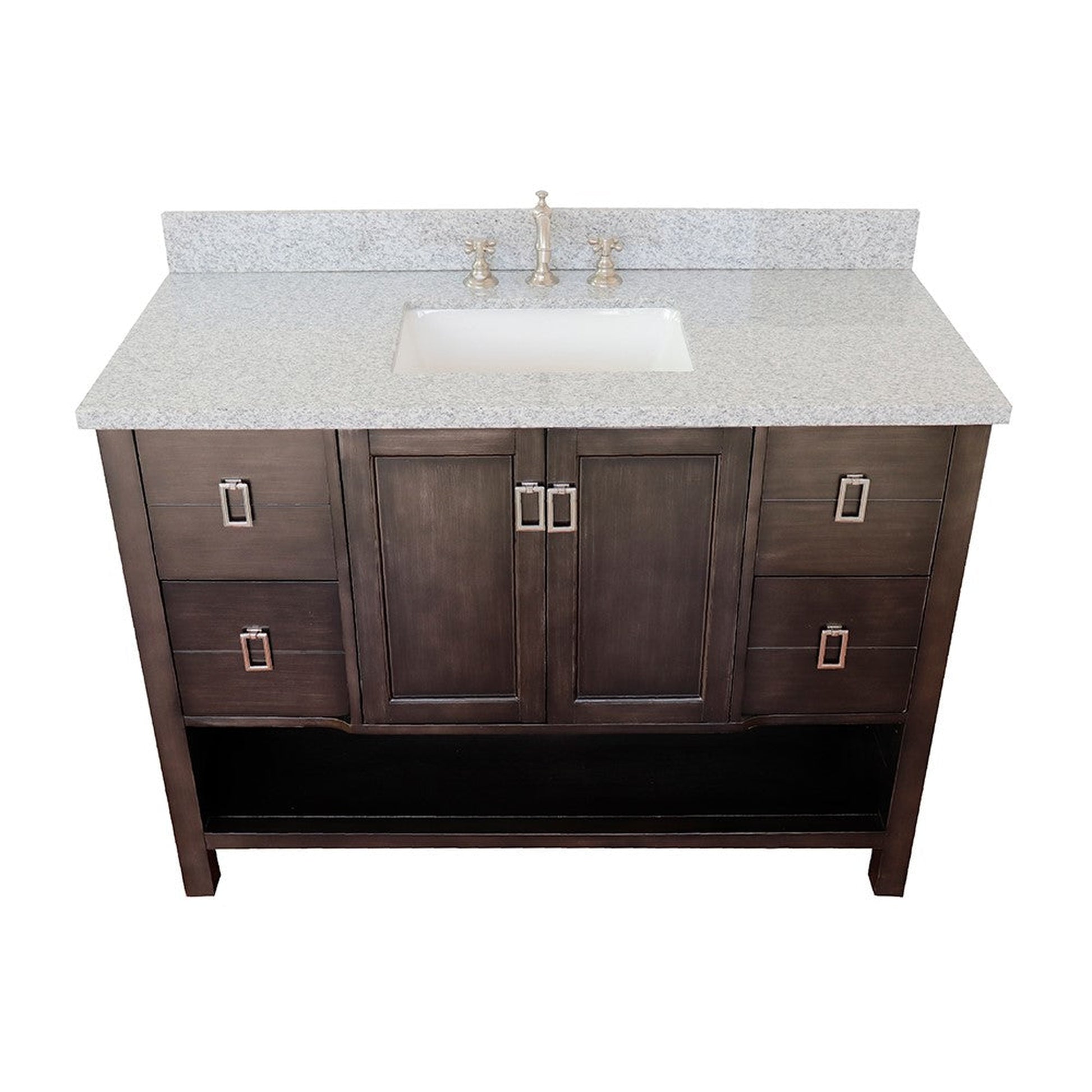 Bellaterra Home Monterey 49" 2-Door 4-Drawer Silvery Brown Freestanding Vanity Set With Ceramic Undermount Rectangular Sink and Gray Granite Top