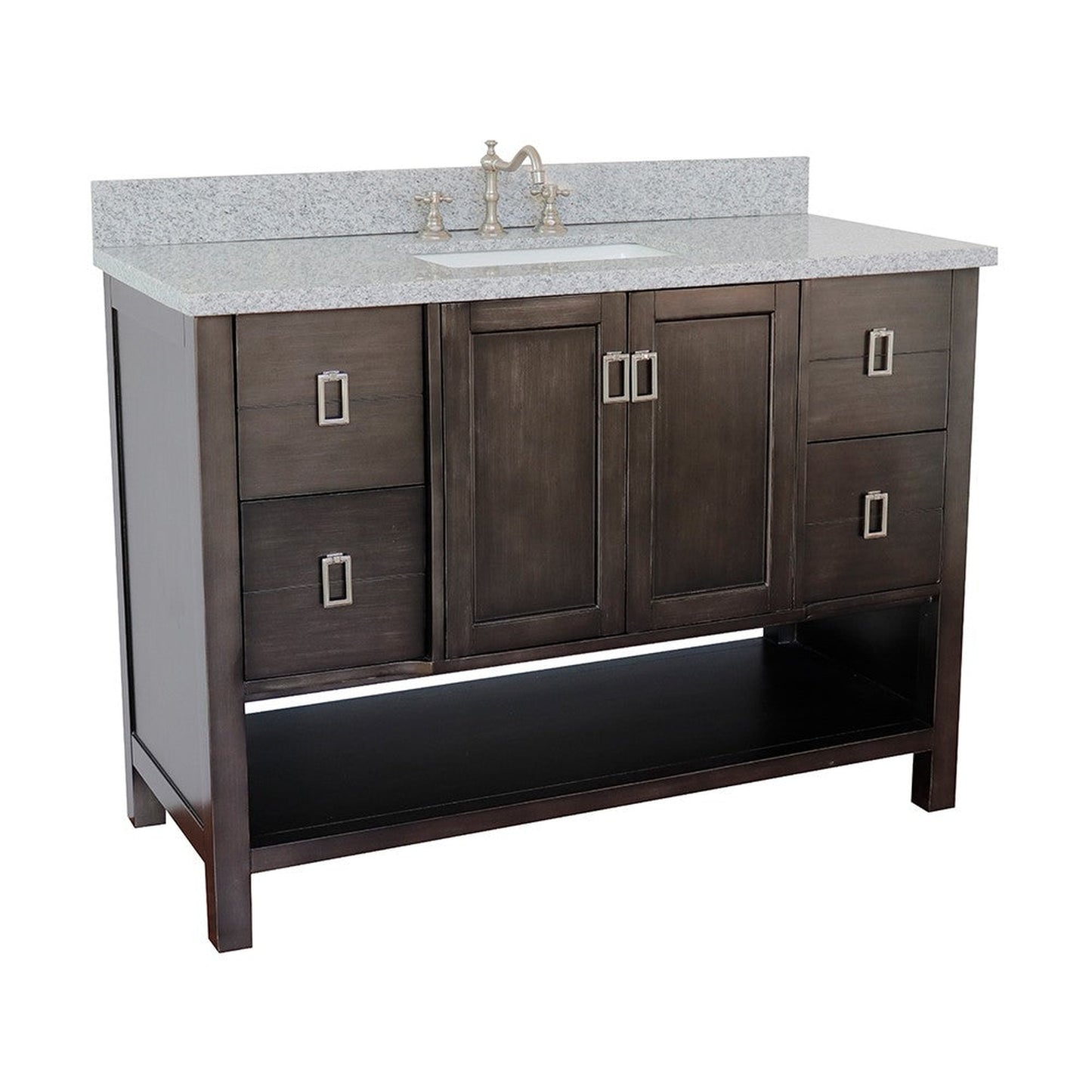 Bellaterra Home Monterey 49" 2-Door 4-Drawer Silvery Brown Freestanding Vanity Set With Ceramic Undermount Rectangular Sink and Gray Granite Top