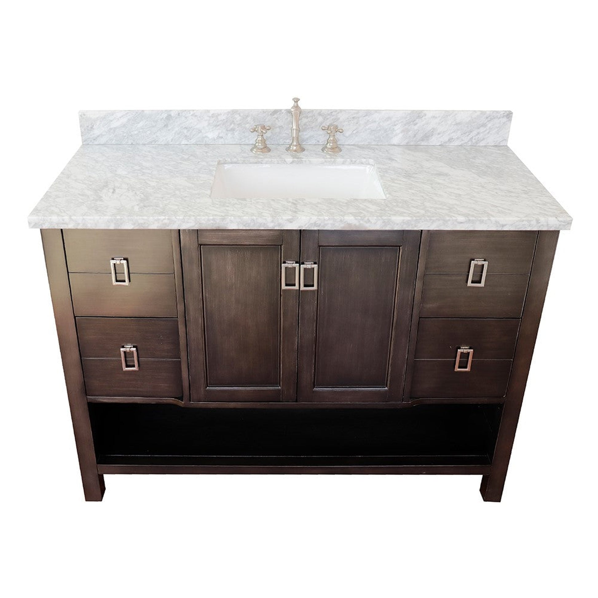 Bellaterra Home Monterey 49" 2-Door 4-Drawer Silvery Brown Freestanding Vanity Set With Ceramic Undermount Rectangular Sink and White Carrara Marble Top