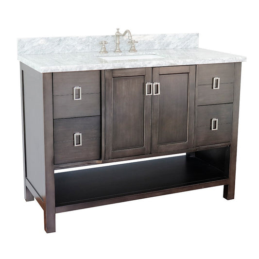 Bellaterra Home Monterey 49" 2-Door 4-Drawer Silvery Brown Freestanding Vanity Set With Ceramic Undermount Rectangular Sink and White Carrara Marble Top