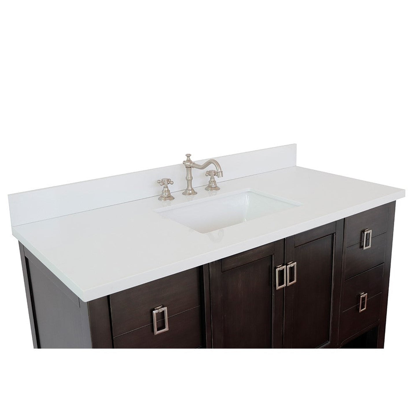 Bellaterra Home Monterey 49" 2-Door 4-Drawer Silvery Brown Freestanding Vanity Set With Ceramic Undermount Rectangular Sink and White Quartz Top