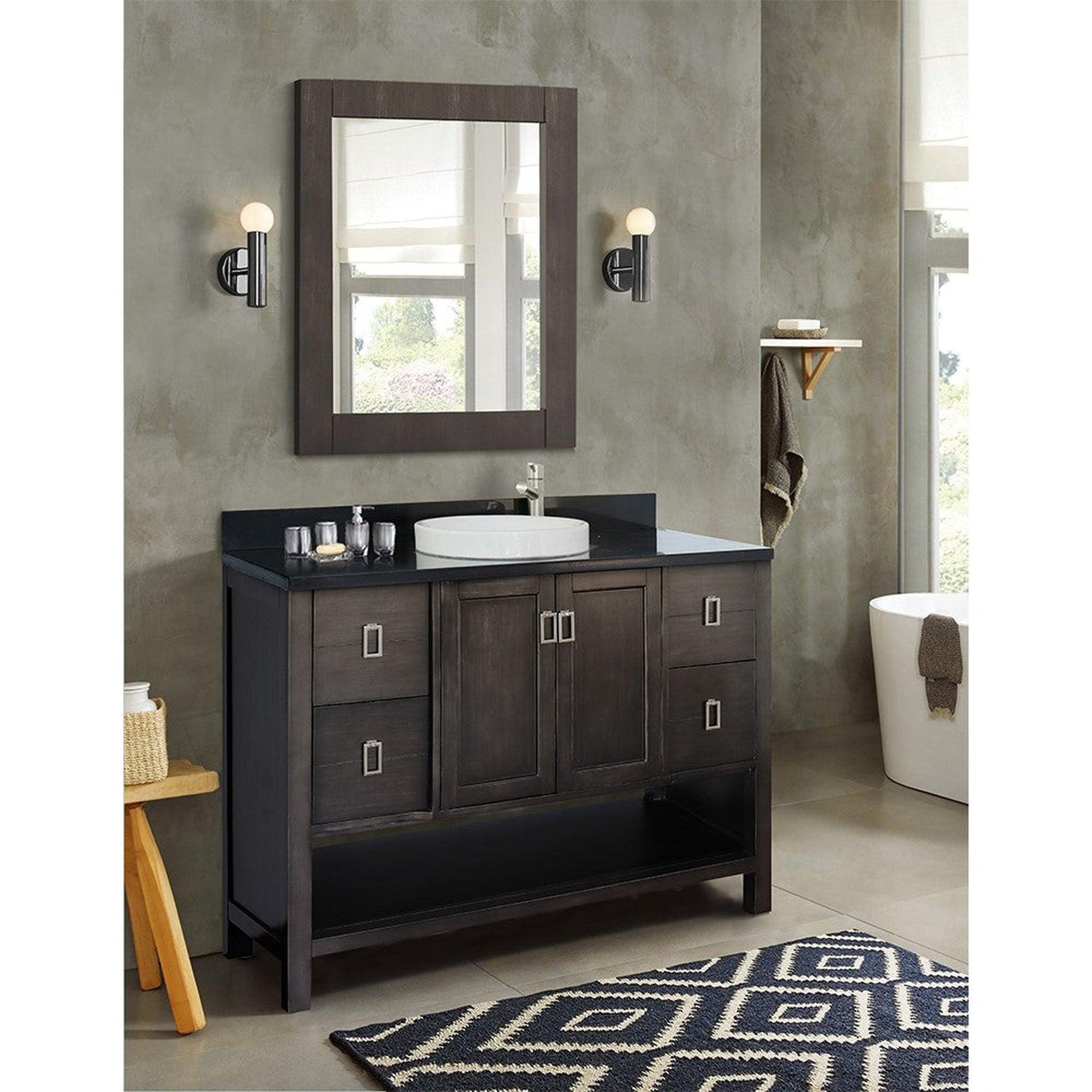 Bellaterra Home Monterey 49" 2-Door 4-Drawer Silvery Brown Freestanding Vanity Set With Ceramic Vessel Sink and Black Galaxy Top