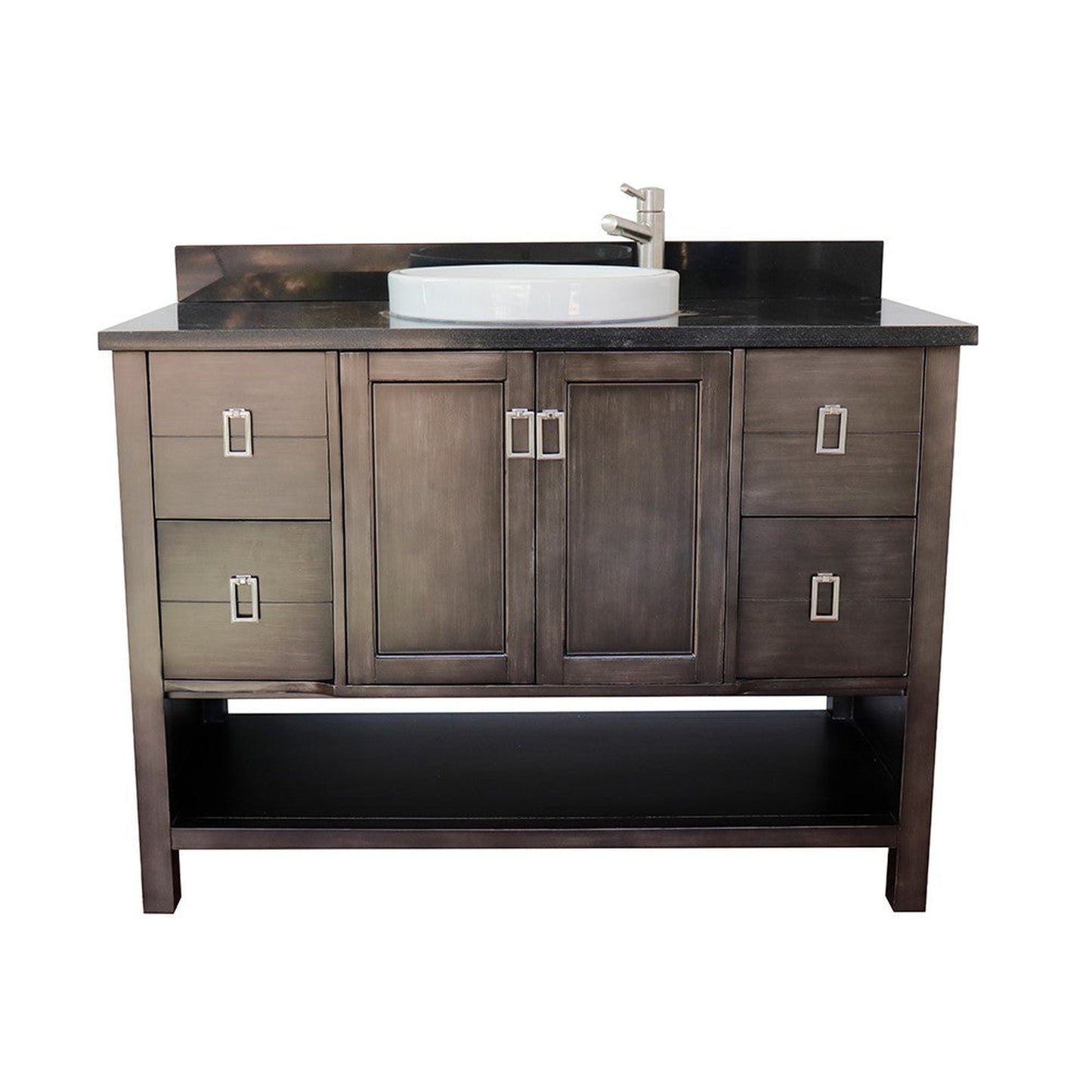 Bellaterra Home Monterey 49" 2-Door 4-Drawer Silvery Brown Freestanding Vanity Set With Ceramic Vessel Sink and Black Galaxy Top