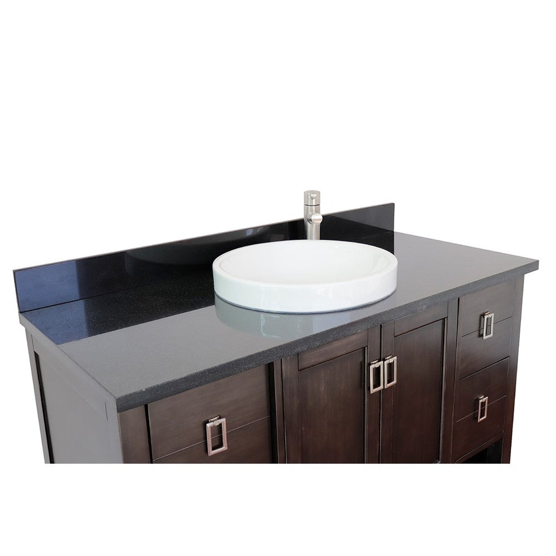 Bellaterra Home Monterey 49" 2-Door 4-Drawer Silvery Brown Freestanding Vanity Set With Ceramic Vessel Sink and Black Galaxy Top