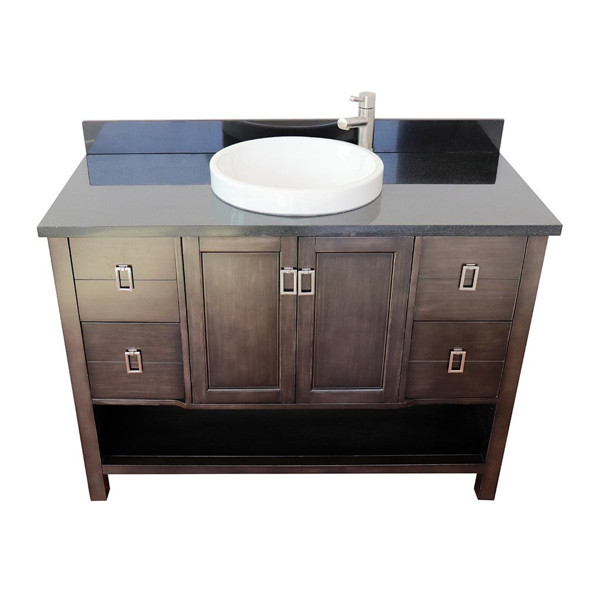 Bellaterra Home Monterey 49" 2-Door 4-Drawer Silvery Brown Freestanding Vanity Set With Ceramic Vessel Sink and Black Galaxy Top