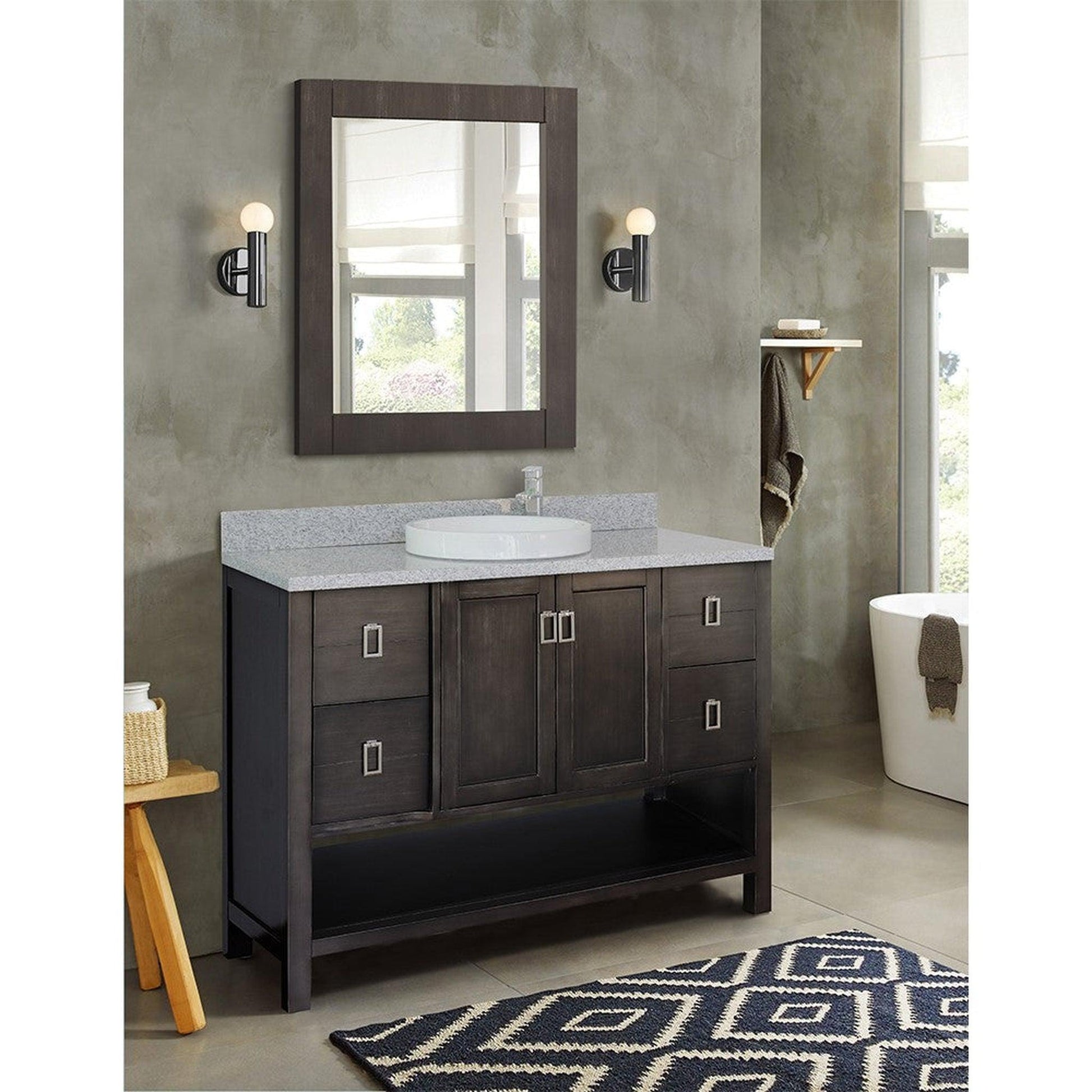 Bellaterra Home Monterey 49" 2-Door 4-Drawer Silvery Brown Freestanding Vanity Set With Ceramic Vessel Sink and Gray Granite Top