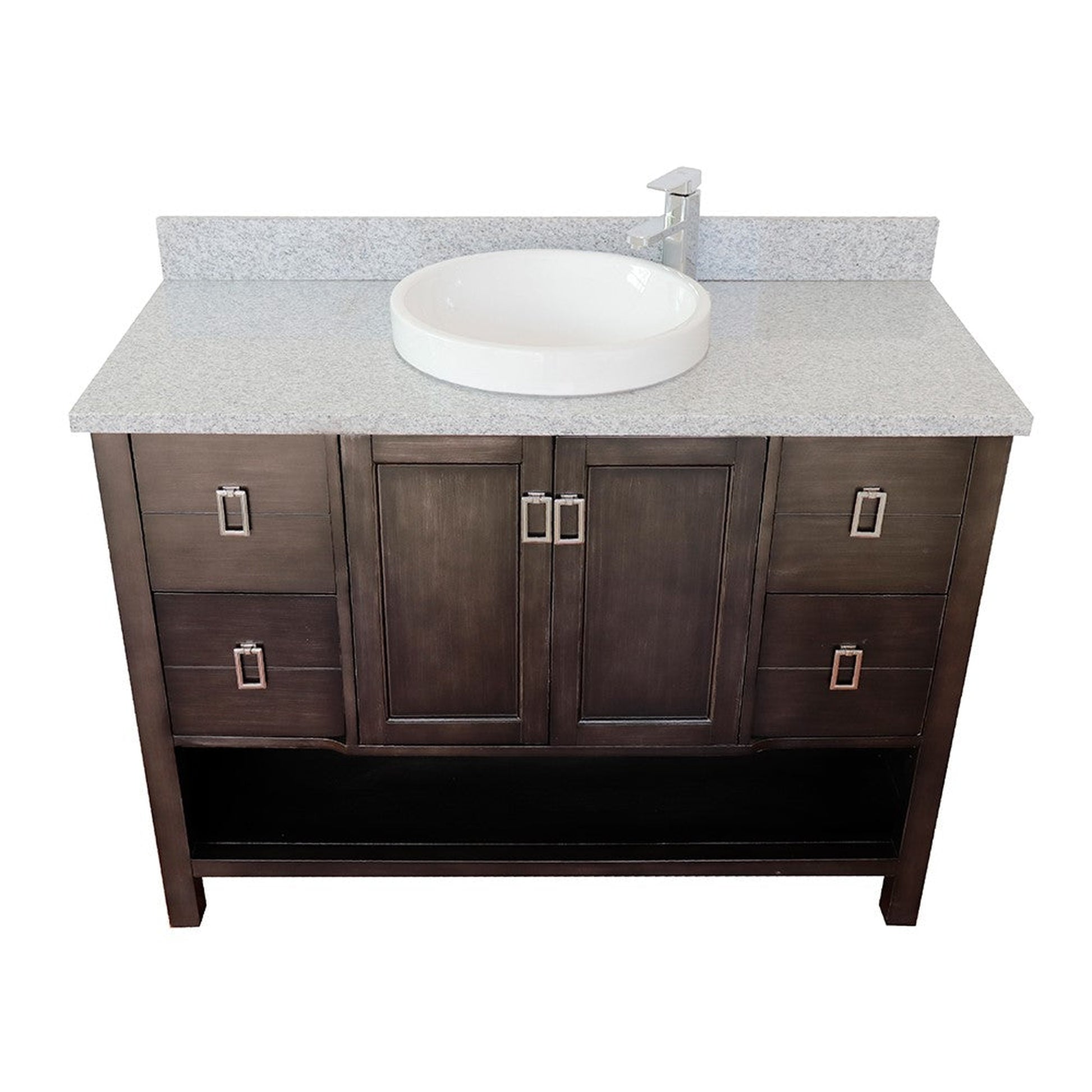 Bellaterra Home Monterey 49" 2-Door 4-Drawer Silvery Brown Freestanding Vanity Set With Ceramic Vessel Sink and Gray Granite Top