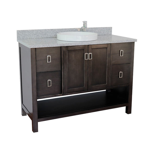 Bellaterra Home Monterey 49" 2-Door 4-Drawer Silvery Brown Freestanding Vanity Set With Ceramic Vessel Sink and Gray Granite Top