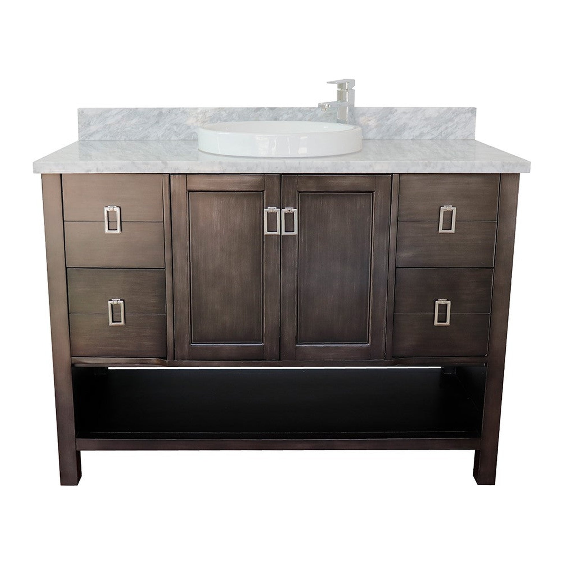 Bellaterra Home Monterey 49" 2-Door 4-Drawer Silvery Brown Freestanding Vanity Set With Ceramic Vessel Sink and White Carrara Marble Top