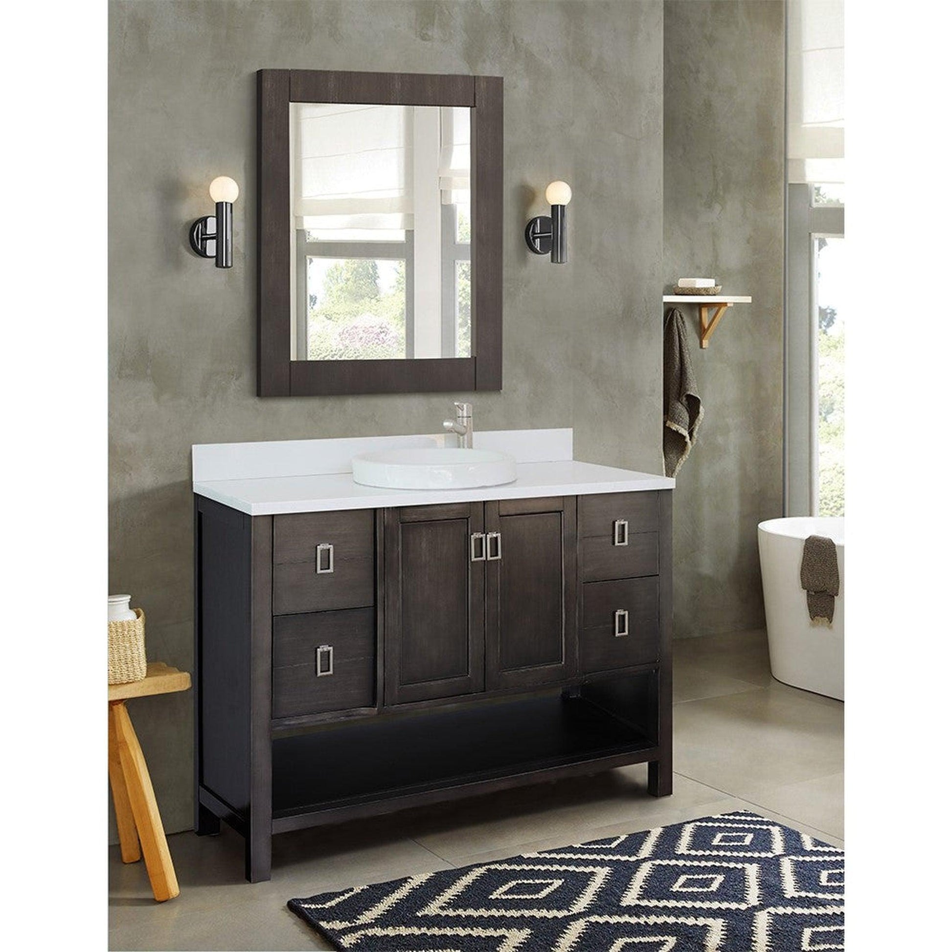 Bellaterra Home Monterey 49" 2-Door 4-Drawer Silvery Brown Freestanding Vanity Set With Ceramic Vessel Sink and White Quartz Top