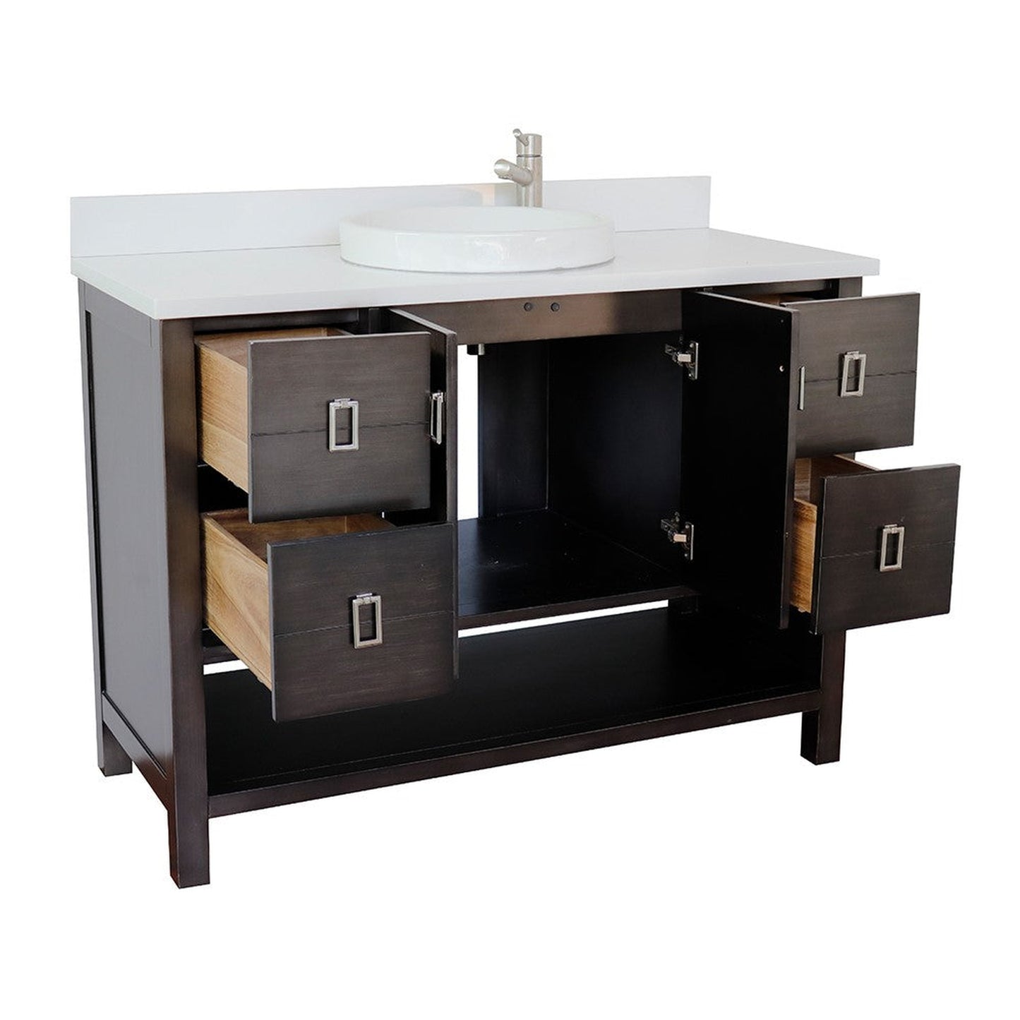 Bellaterra Home Monterey 49" 2-Door 4-Drawer Silvery Brown Freestanding Vanity Set With Ceramic Vessel Sink and White Quartz Top