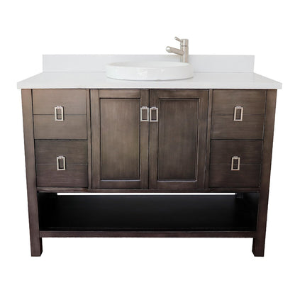 Bellaterra Home Monterey 49" 2-Door 4-Drawer Silvery Brown Freestanding Vanity Set With Ceramic Vessel Sink and White Quartz Top