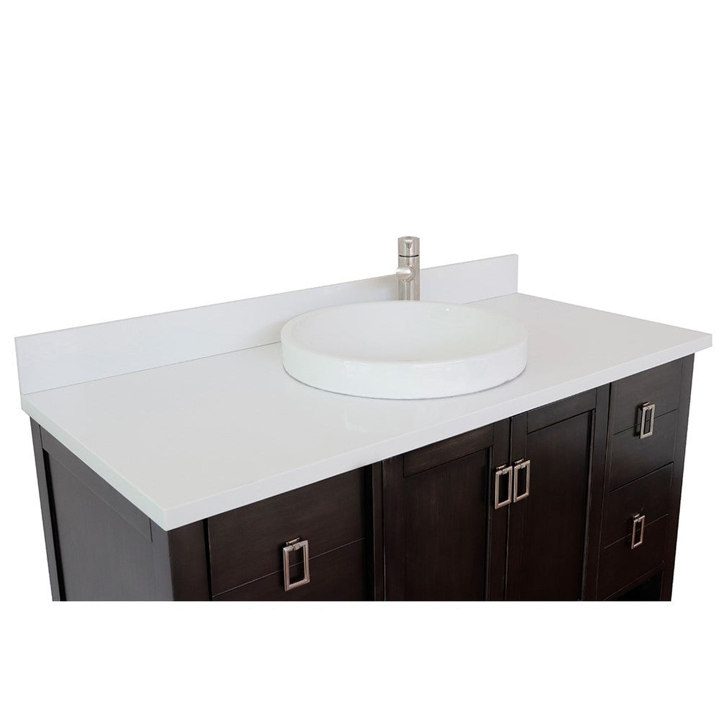 Bellaterra Home Monterey 49" 2-Door 4-Drawer Silvery Brown Freestanding Vanity Set With Ceramic Vessel Sink and White Quartz Top