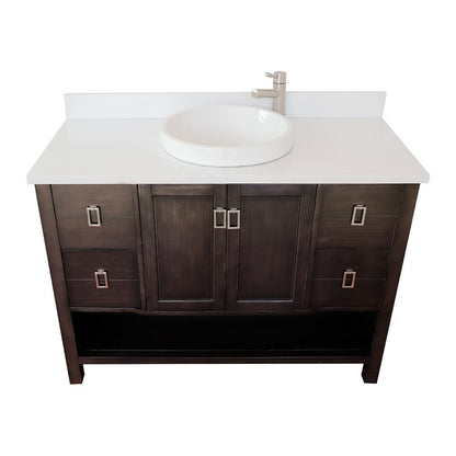 Bellaterra Home Monterey 49" 2-Door 4-Drawer Silvery Brown Freestanding Vanity Set With Ceramic Vessel Sink and White Quartz Top