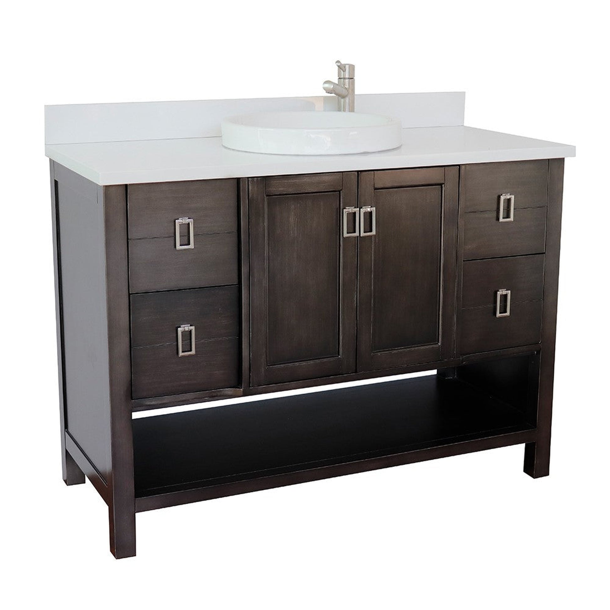 Bellaterra Home Monterey 49" 2-Door 4-Drawer Silvery Brown Freestanding Vanity Set With Ceramic Vessel Sink and White Quartz Top