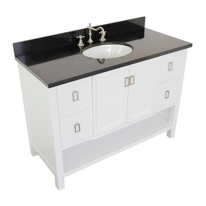 Bellaterra Home Monterey 49" 2-Door 4-Drawer White Freestanding Vanity Set With Ceramic Undermount Oval Sink and Black Galaxy Top