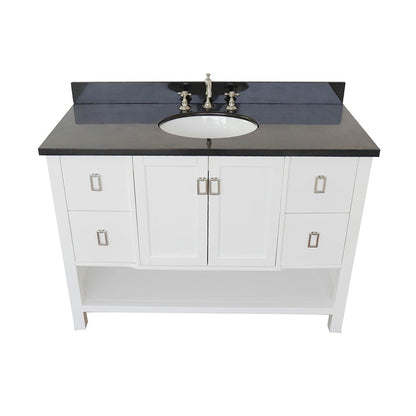 Bellaterra Home Monterey 49" 2-Door 4-Drawer White Freestanding Vanity Set With Ceramic Undermount Oval Sink and Black Galaxy Top