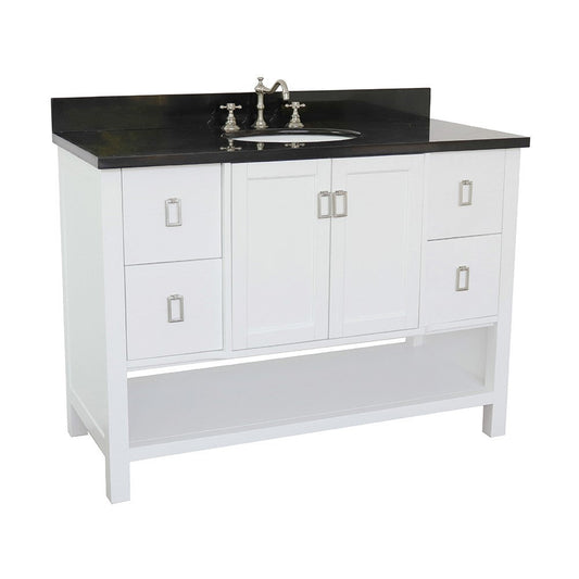 Bellaterra Home Monterey 49" 2-Door 4-Drawer White Freestanding Vanity Set With Ceramic Undermount Oval Sink and Black Galaxy Top