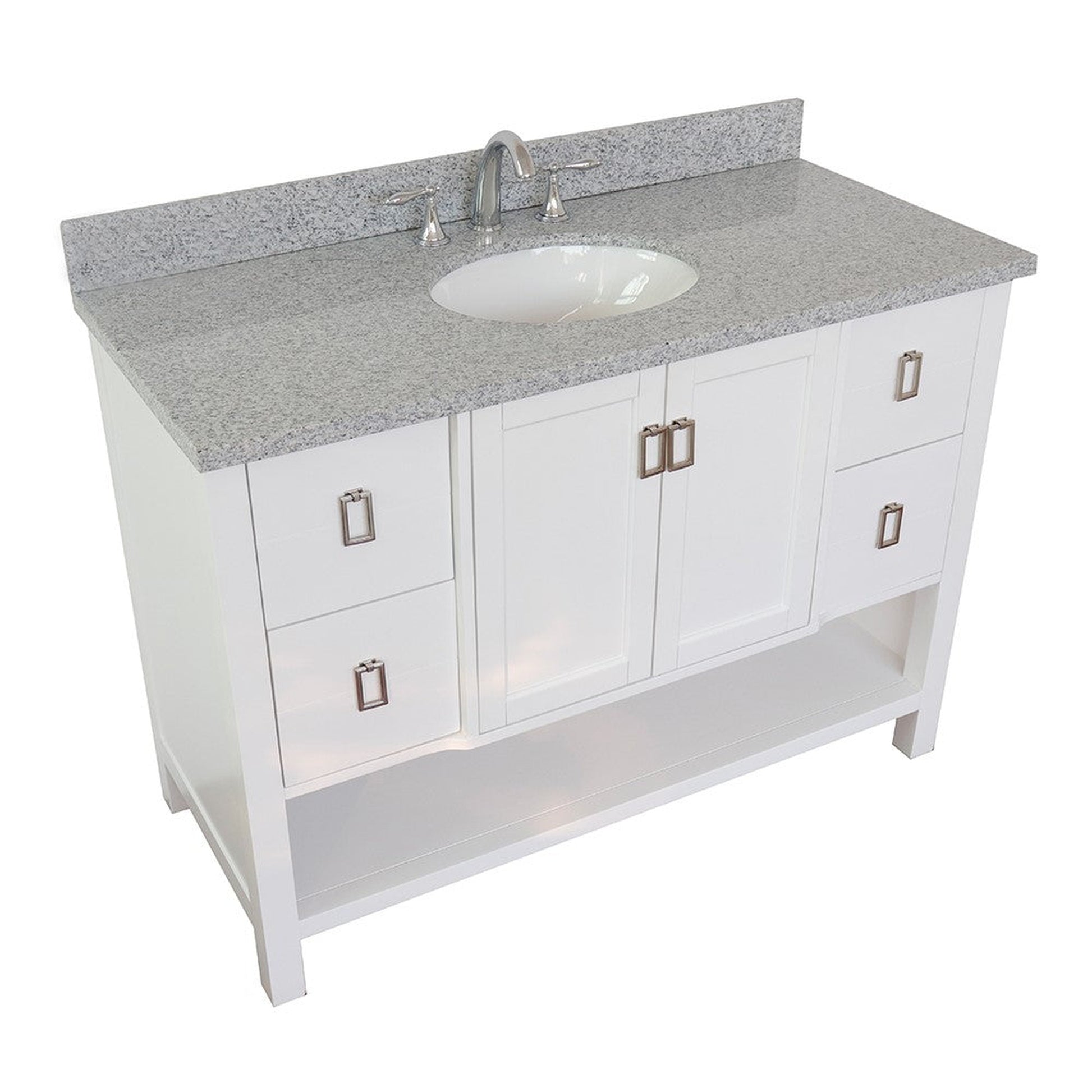 Bellaterra Home Monterey 49" 2-Door 4-Drawer White Freestanding Vanity Set With Ceramic Undermount Oval Sink and Gray Granite Top