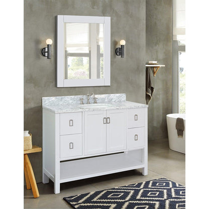 Bellaterra Home Monterey 49" 2-Door 4-Drawer White Freestanding Vanity Set With Ceramic Undermount Oval Sink and White Carrara Marble Top