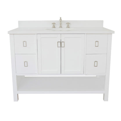 Bellaterra Home Monterey 49" 2-Door 4-Drawer White Freestanding Vanity Set With Ceramic Undermount Oval Sink and White Quartz Top