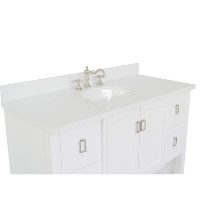 Bellaterra Home Monterey 49" 2-Door 4-Drawer White Freestanding Vanity Set With Ceramic Undermount Oval Sink and White Quartz Top