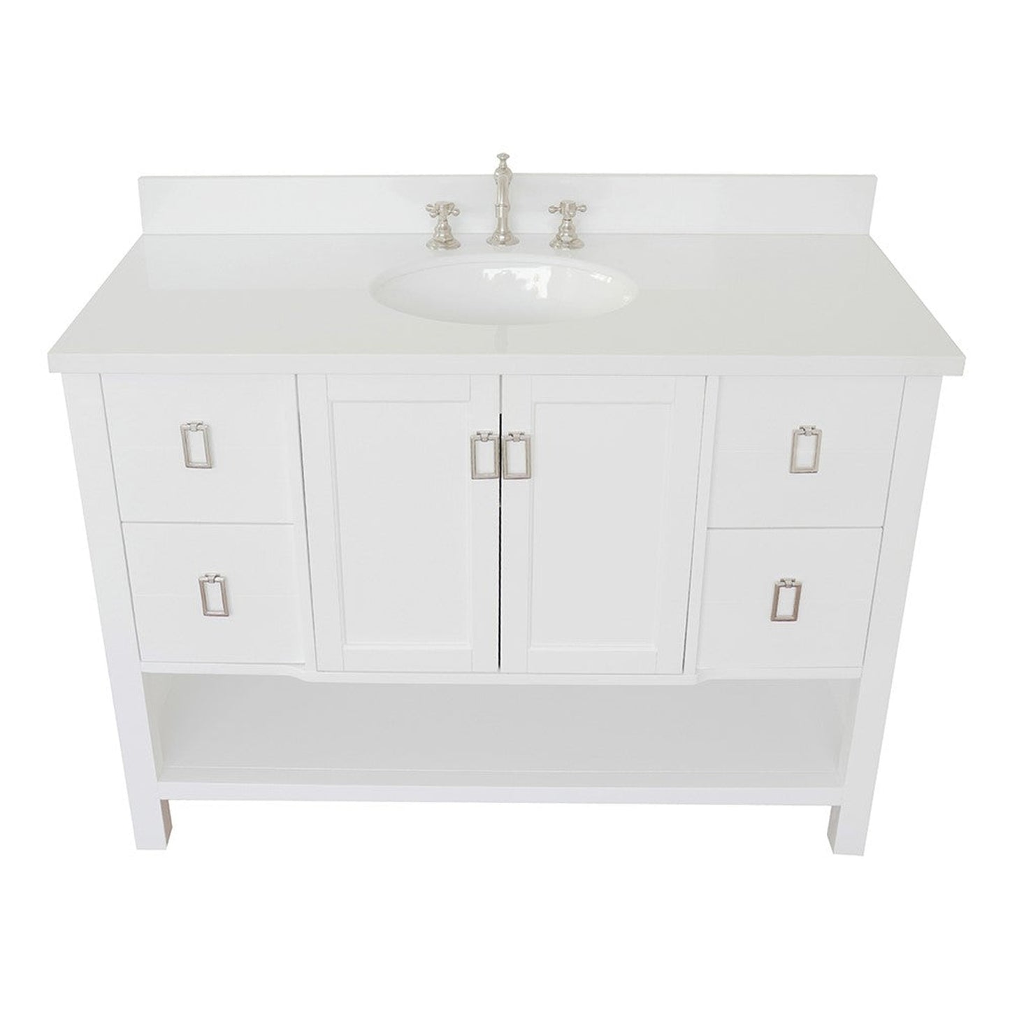 Bellaterra Home Monterey 49" 2-Door 4-Drawer White Freestanding Vanity Set With Ceramic Undermount Oval Sink and White Quartz Top