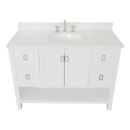 Bellaterra Home Monterey 49" 2-Door 4-Drawer White Freestanding Vanity Set With Ceramic Undermount Oval Sink and White Quartz Top