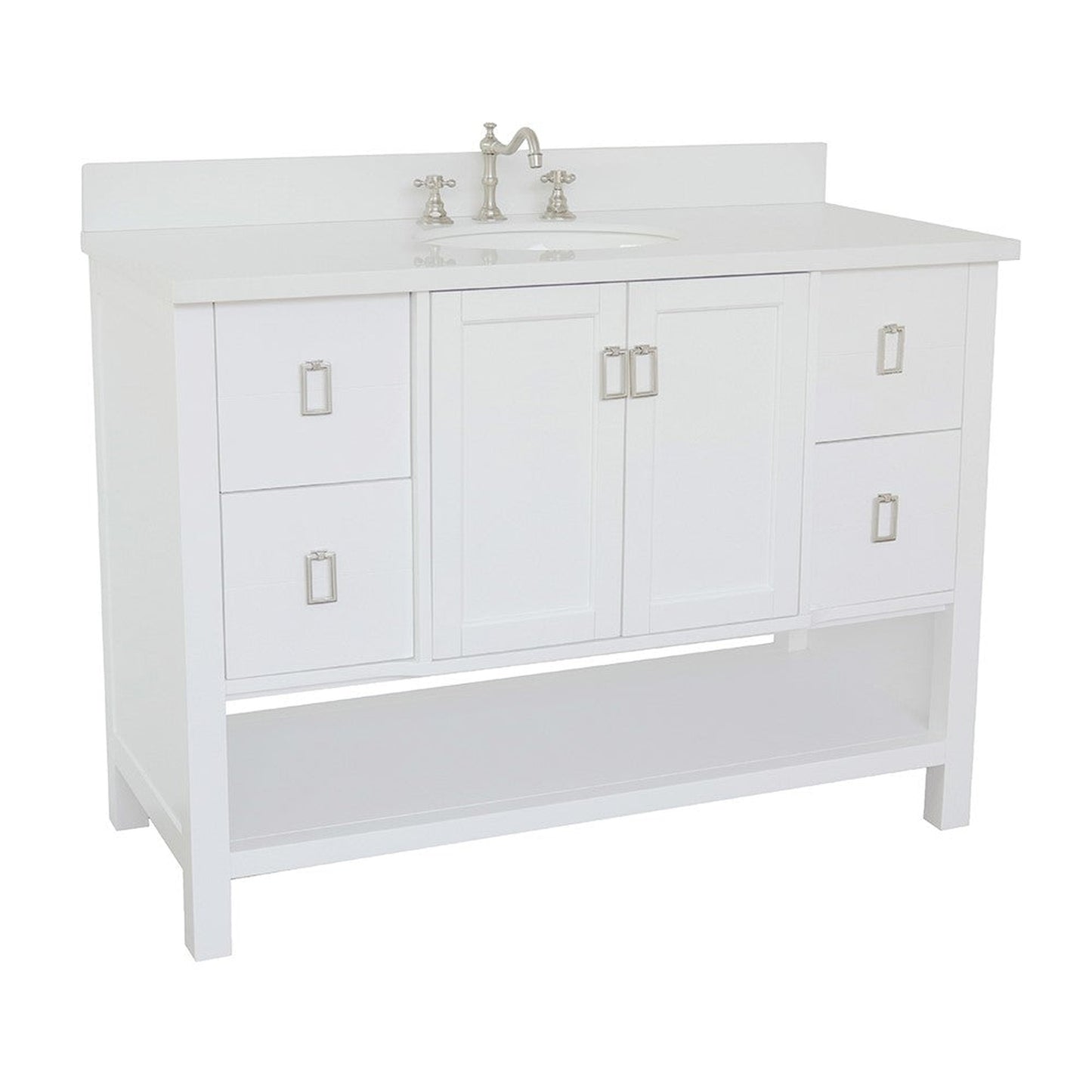 Bellaterra Home Monterey 49" 2-Door 4-Drawer White Freestanding Vanity Set With Ceramic Undermount Oval Sink and White Quartz Top