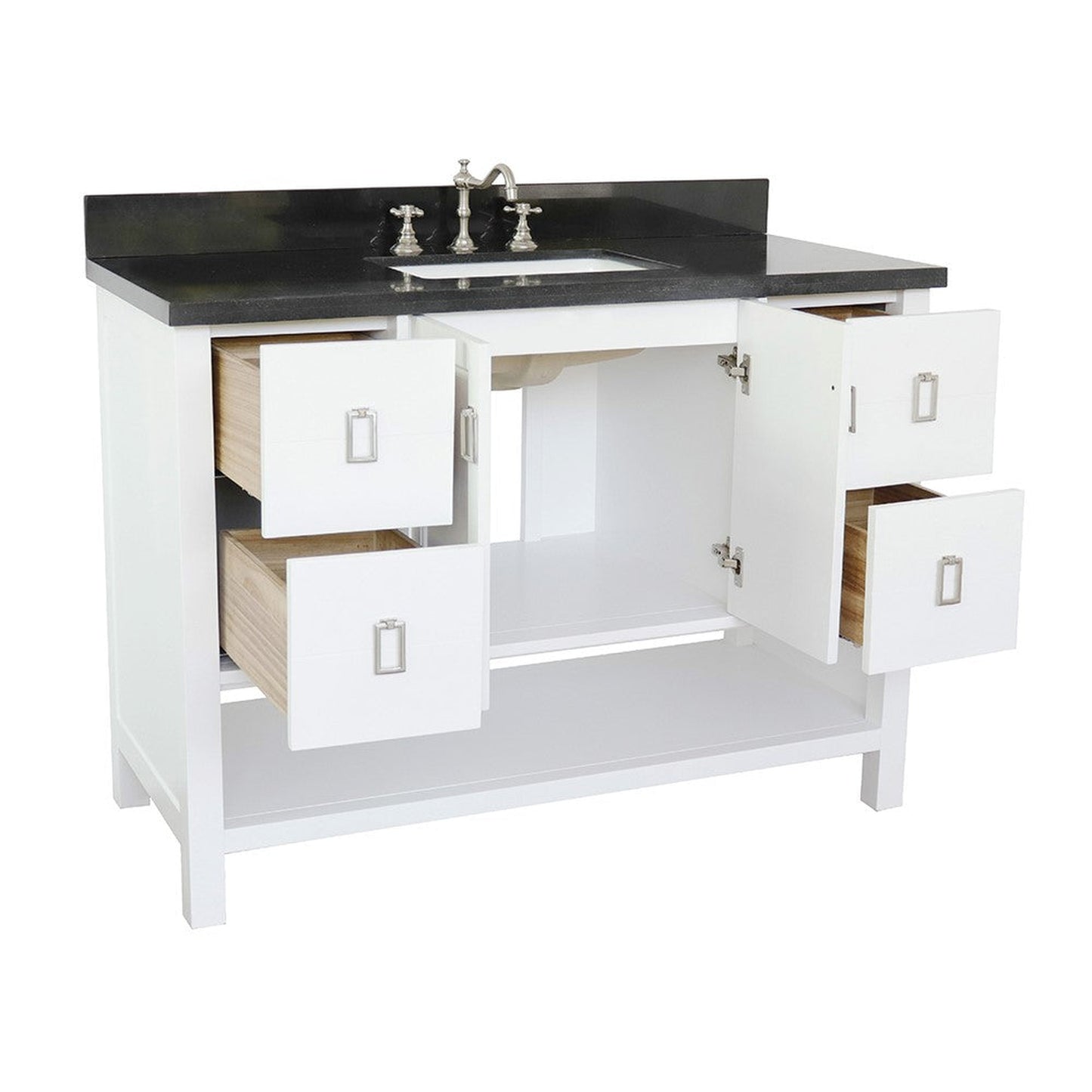 Bellaterra Home Monterey 49" 2-Door 4-Drawer White Freestanding Vanity Set With Ceramic Undermount Rectangular Sink and Black Galaxy Top