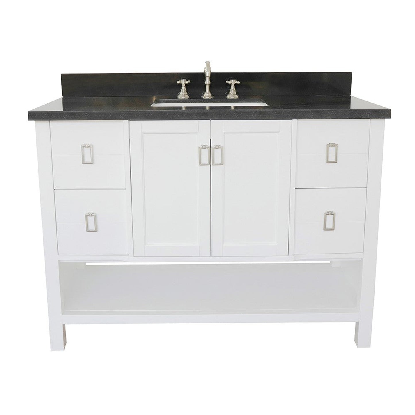 Bellaterra Home Monterey 49" 2-Door 4-Drawer White Freestanding Vanity Set With Ceramic Undermount Rectangular Sink and Black Galaxy Top