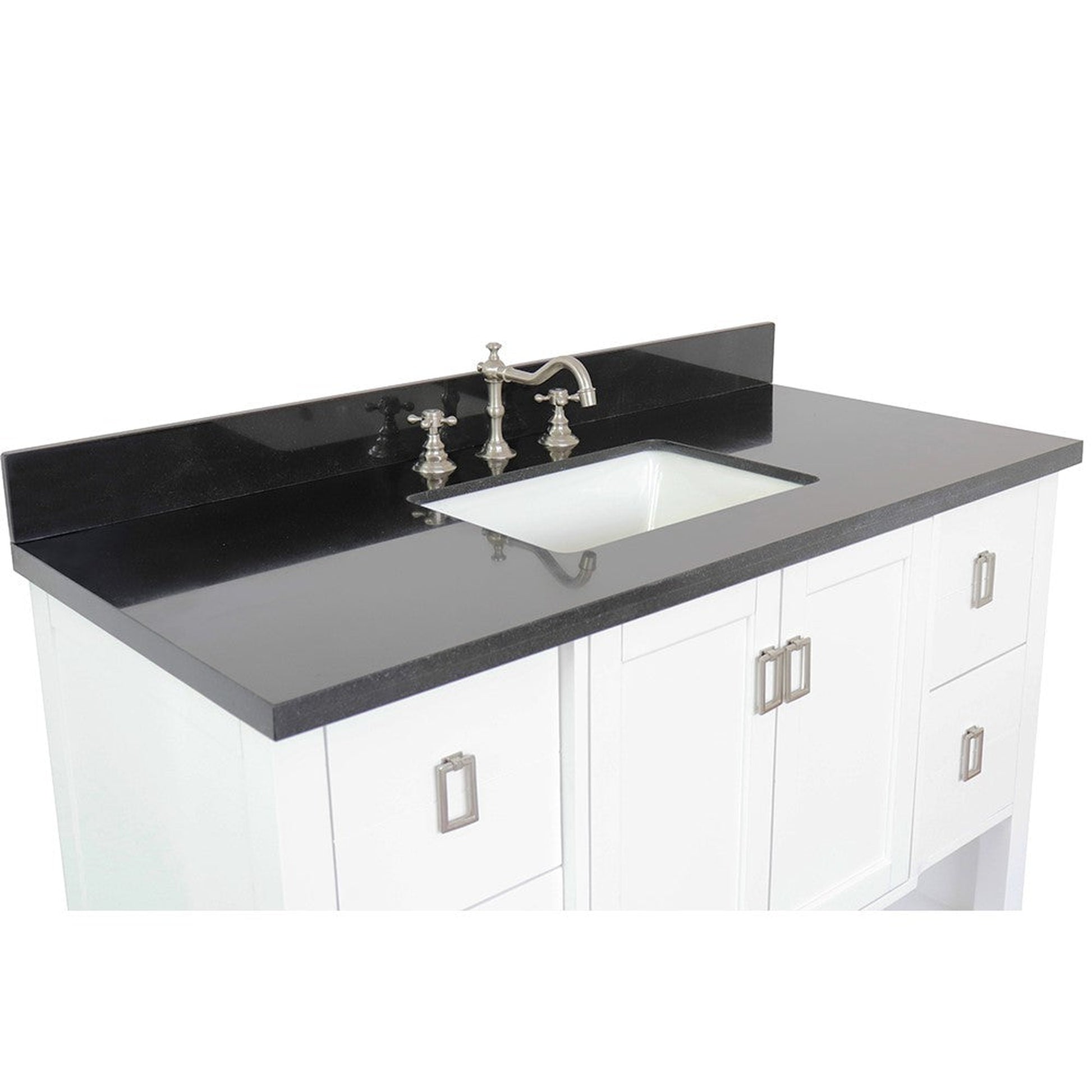 Bellaterra Home Monterey 49" 2-Door 4-Drawer White Freestanding Vanity Set With Ceramic Undermount Rectangular Sink and Black Galaxy Top