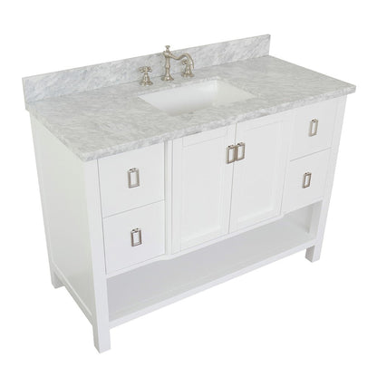 Bellaterra Home Monterey 49" 2-Door 4-Drawer White Freestanding Vanity Set With Ceramic Undermount Rectangular Sink and White Carrara Marble Top