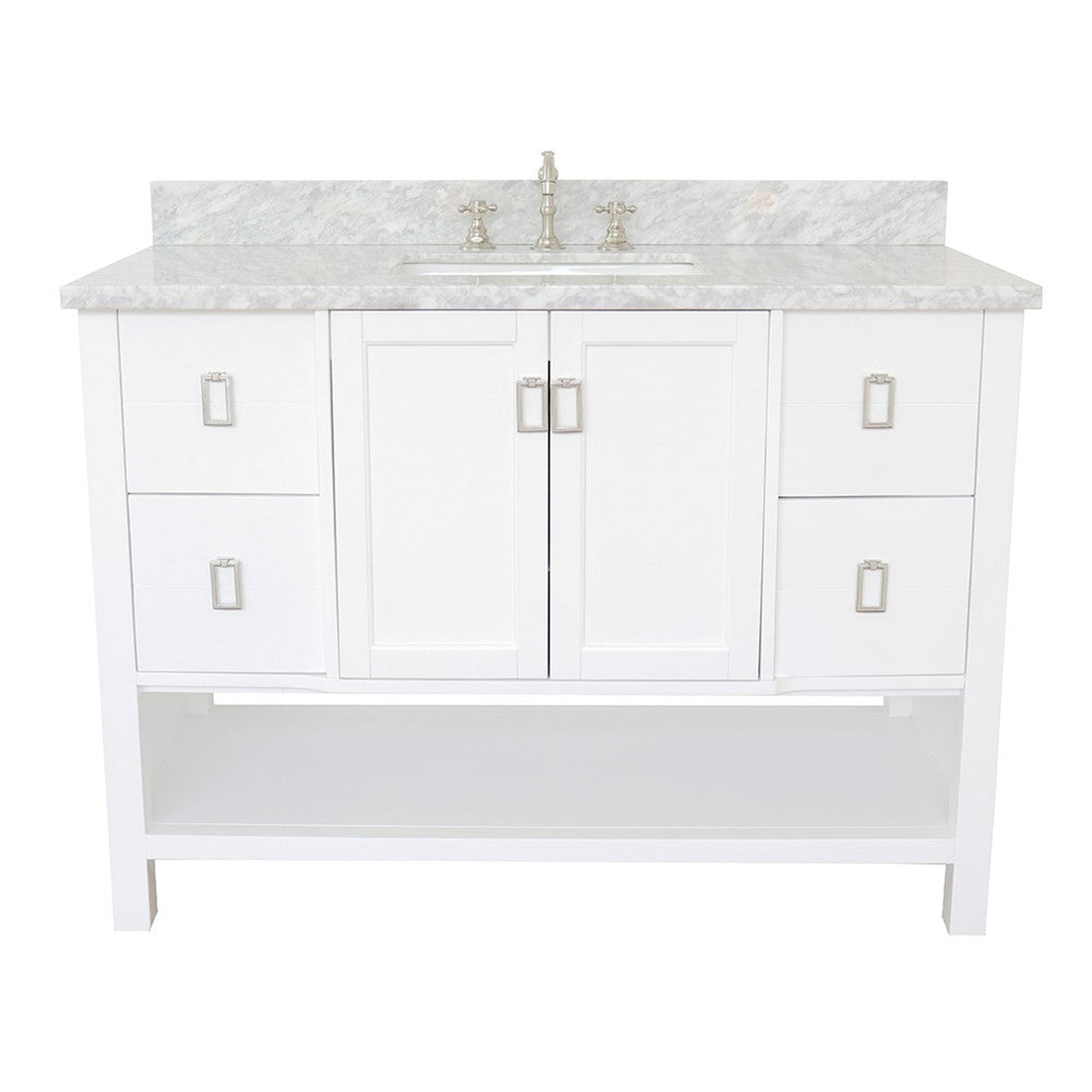 Bellaterra Home Monterey 49" 2-Door 4-Drawer White Freestanding Vanity Set With Ceramic Undermount Rectangular Sink and White Carrara Marble Top