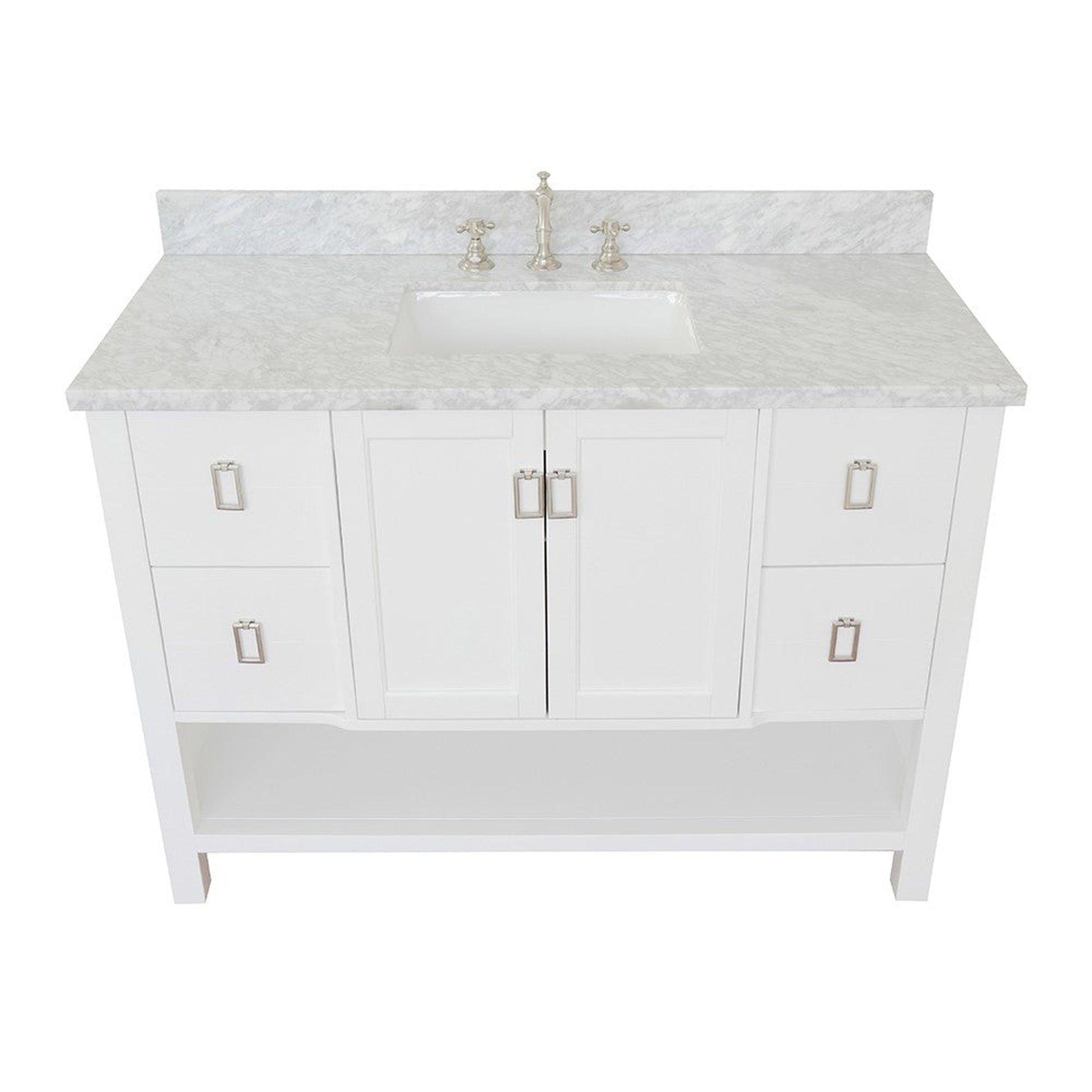 Bellaterra Home Monterey 49" 2-Door 4-Drawer White Freestanding Vanity Set With Ceramic Undermount Rectangular Sink and White Carrara Marble Top