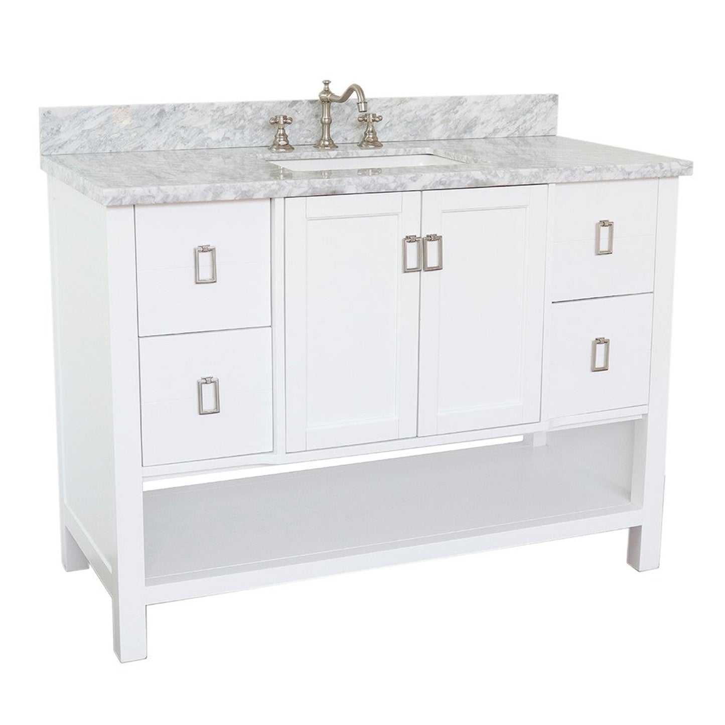 Bellaterra Home Monterey 49" 2-Door 4-Drawer White Freestanding Vanity Set With Ceramic Undermount Rectangular Sink and White Carrara Marble Top