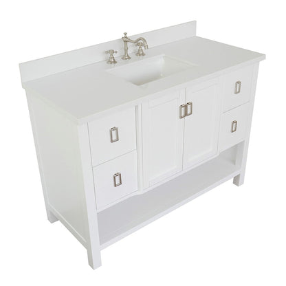 Bellaterra Home Monterey 49" 2-Door 4-Drawer White Freestanding Vanity Set With Ceramic Undermount Rectangular Sink and White Quartz Top