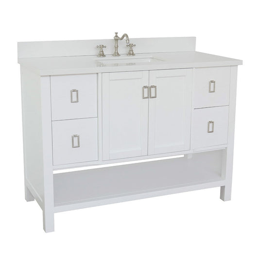 Bellaterra Home Monterey 49" 2-Door 4-Drawer White Freestanding Vanity Set With Ceramic Undermount Rectangular Sink and White Quartz Top