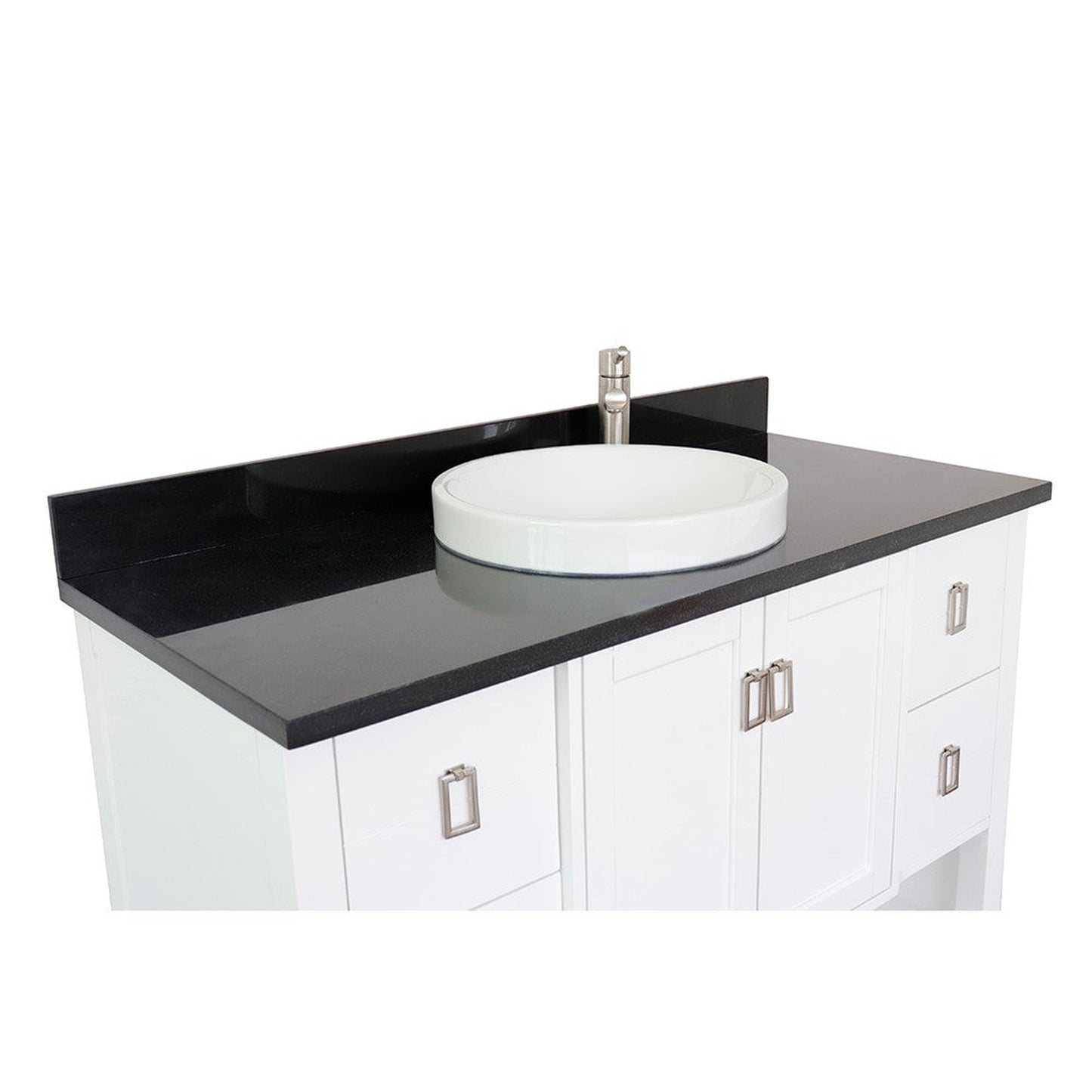 Bellaterra Home Monterey 49" 2-Door 4-Drawer White Freestanding Vanity Set With Ceramic Vessel Sink and Black Galaxy Top