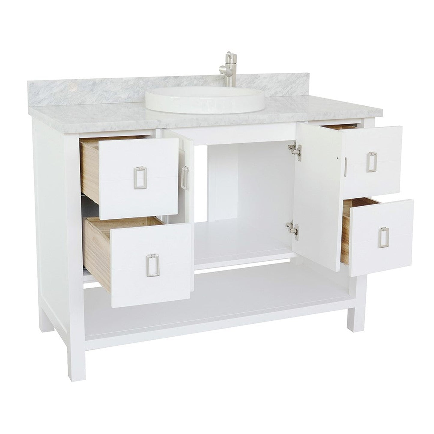 Bellaterra Home Monterey 49" 2-Door 4-Drawer White Freestanding Vanity Set With Ceramic Vessel Sink and White Carrara Marble Top