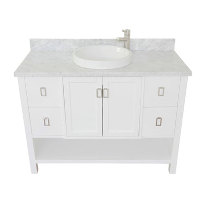 Bellaterra Home Monterey 49" 2-Door 4-Drawer White Freestanding Vanity Set With Ceramic Vessel Sink and White Carrara Marble Top