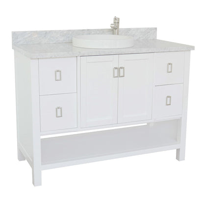 Bellaterra Home Monterey 49" 2-Door 4-Drawer White Freestanding Vanity Set With Ceramic Vessel Sink and White Carrara Marble Top