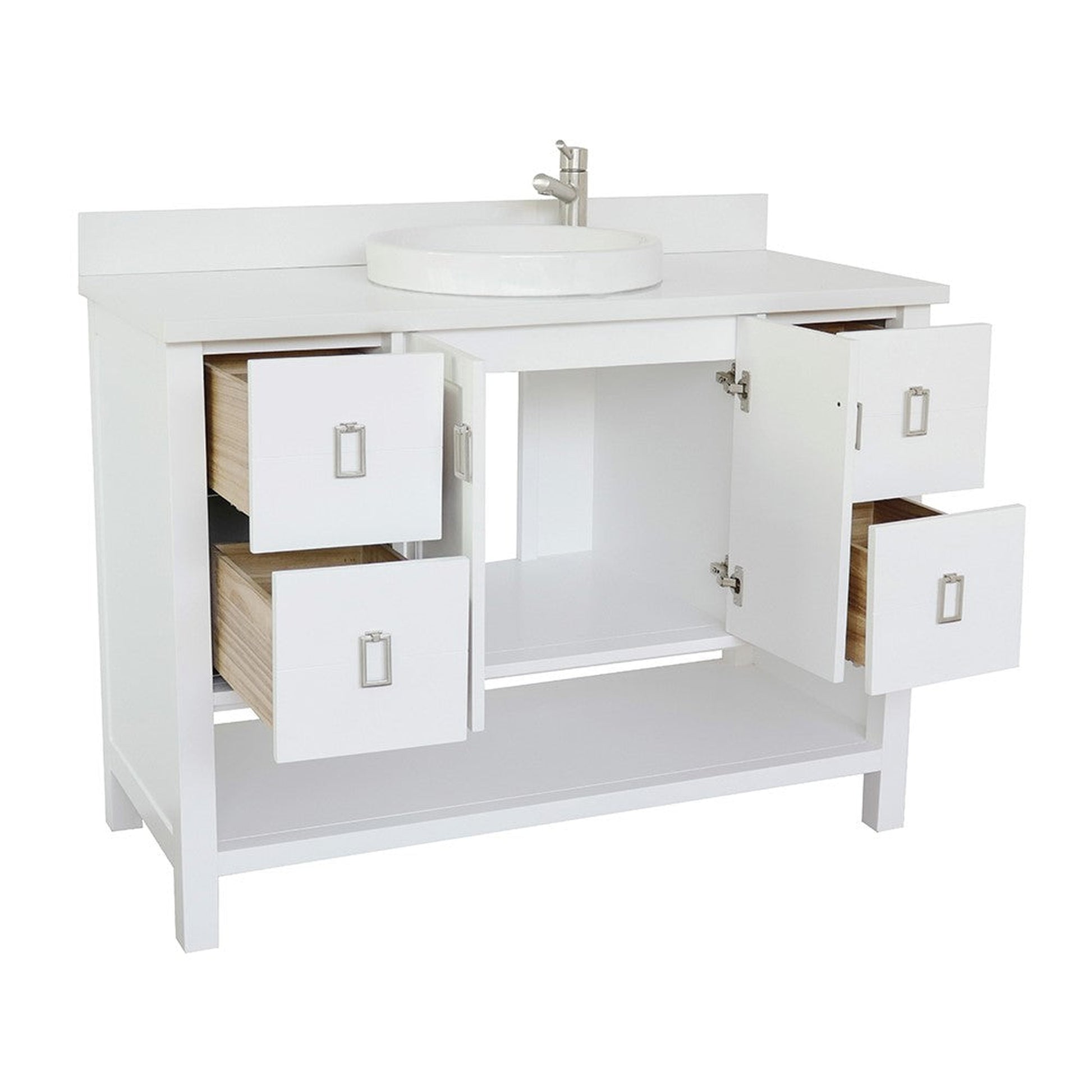 Bellaterra Home Monterey 49" 2-Door 4-Drawer White Freestanding Vanity Set With Ceramic Vessel Sink and White Quartz Top